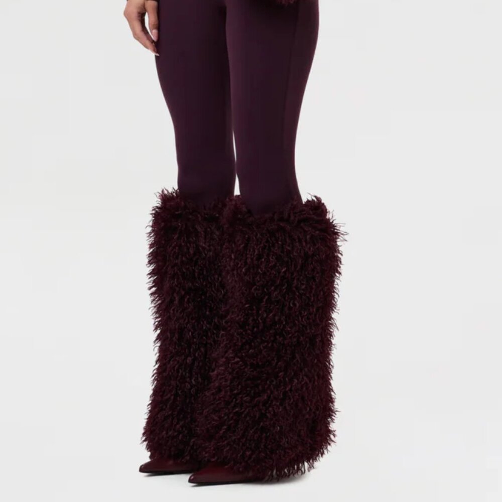 Faux Fur Plush Leg Warmers in Plum Color - One Size